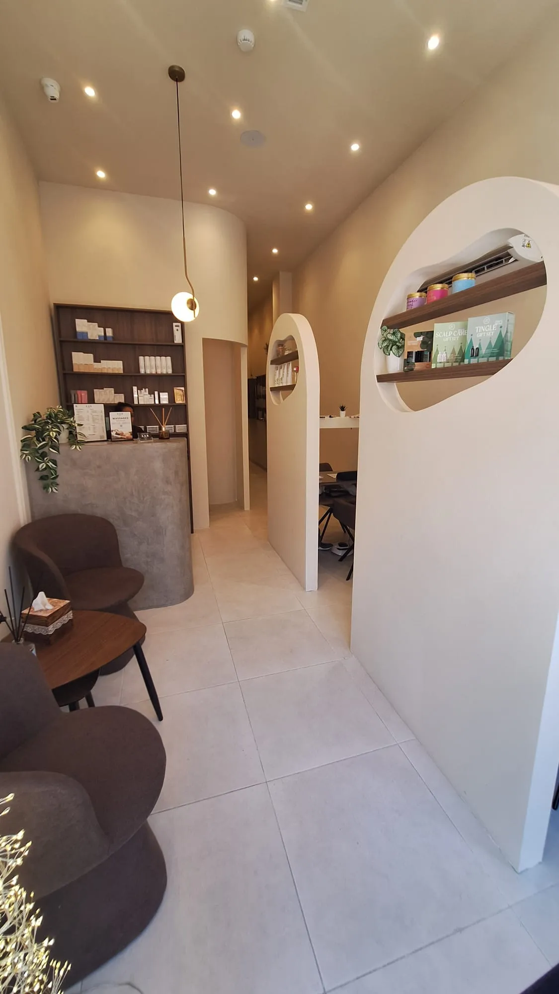 A client during a treatment in the low-lit room
